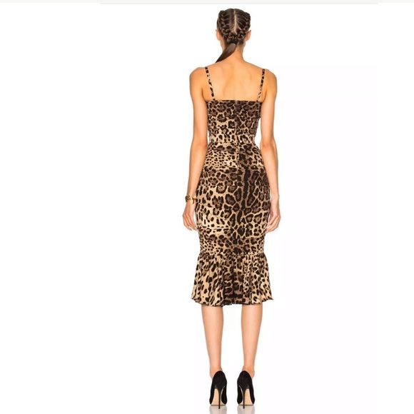 DOLCE & GABBANA Leopard Print Ruched Midi Dress - Picture 3 of 8